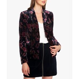 1. State Velvet Jacket Blazer Women's S Black Blue Purple Stretch Floral Party